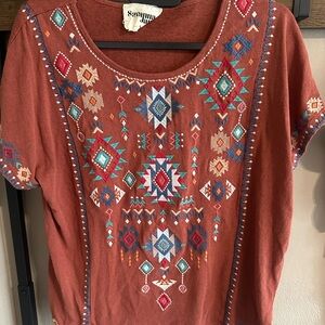 Savanna Jane Women's Embroidered Western Terracotta Top